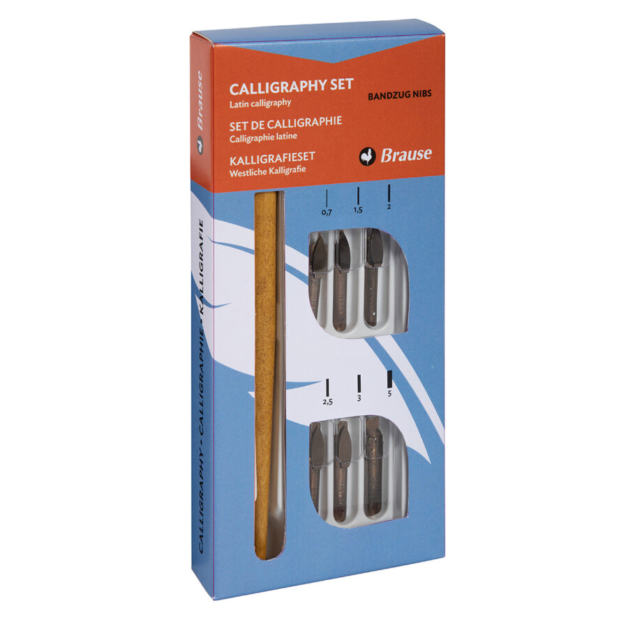 Calligraphy set including 6 Bandzug nibs (0.7 mm, 1.5 mm, 2 mm, 2.5 mm, 3 mm and 5 mm), nib holder and instructions