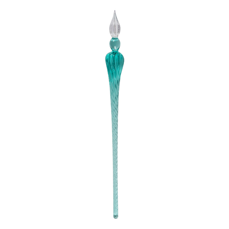 Round glass feather 18 cm, Turquoise