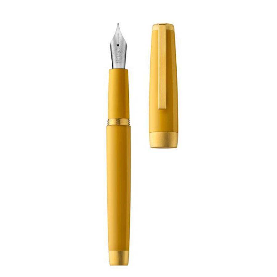 Amber-coloured resin pen with brushed yellow gold appointments