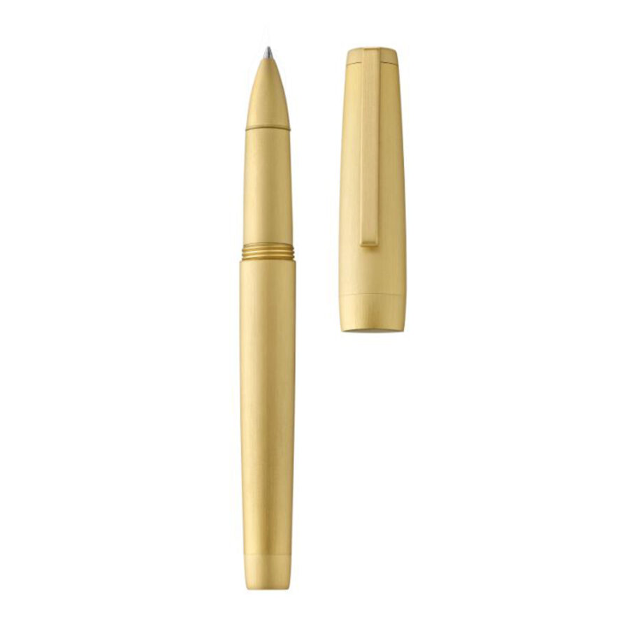Rollerball in precious metal, body in brushed 1N yellow gold and attributes in brushed 3N yellow gold