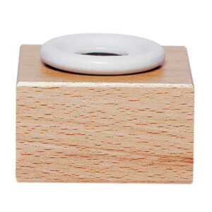 Encrier en porcelaine rond avec support en bois