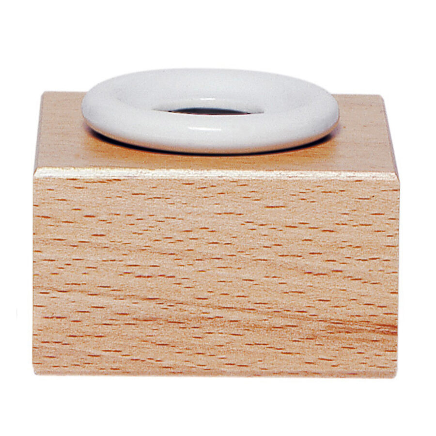 Round porcelain inkwell with wooden stand
