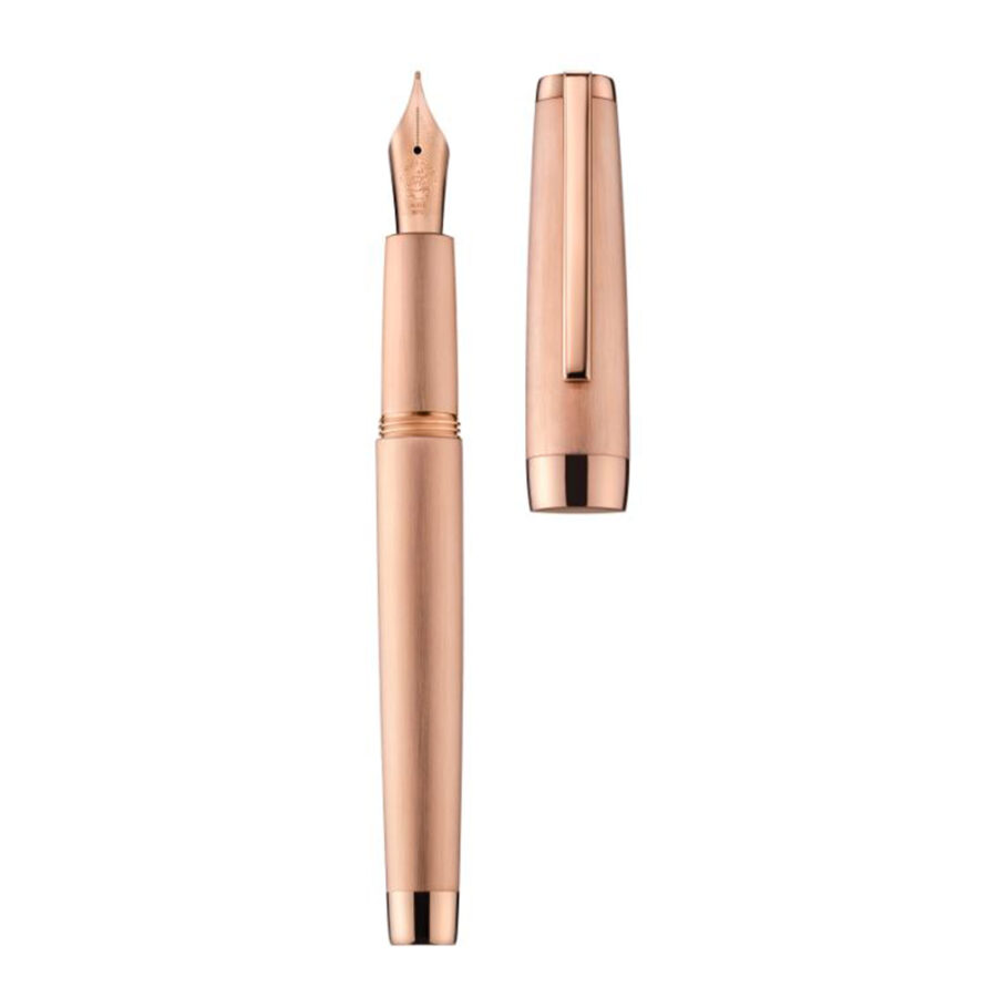 Precious metal pen, brushed 5N rose gold barrel and polished 5N rose gold appointments, rose gold plated steel nib