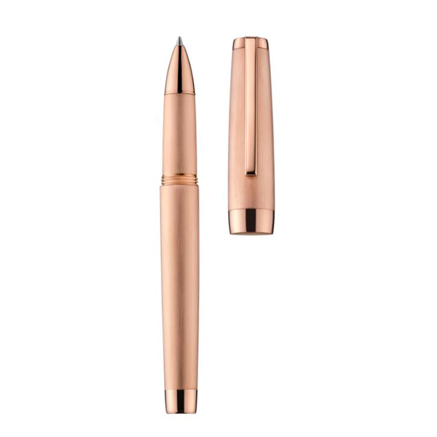 Rollerball in precious metal, brushed 5N rose gold body and polished 5N rose gold attributes