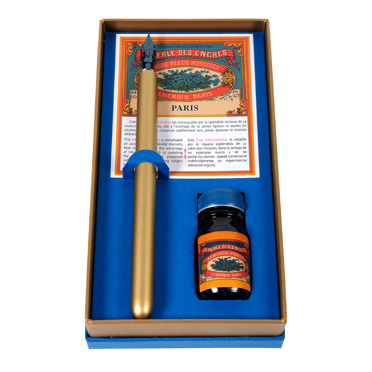 Stylo Plume Jacques Herbin Résine Bleu Royal - Plaque Or 18K - Occasion - Écriture Prestige