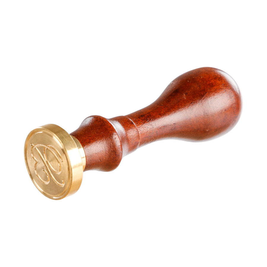 Sceau rond avec manche en bois vernis, lettre B en alphabet anglaise