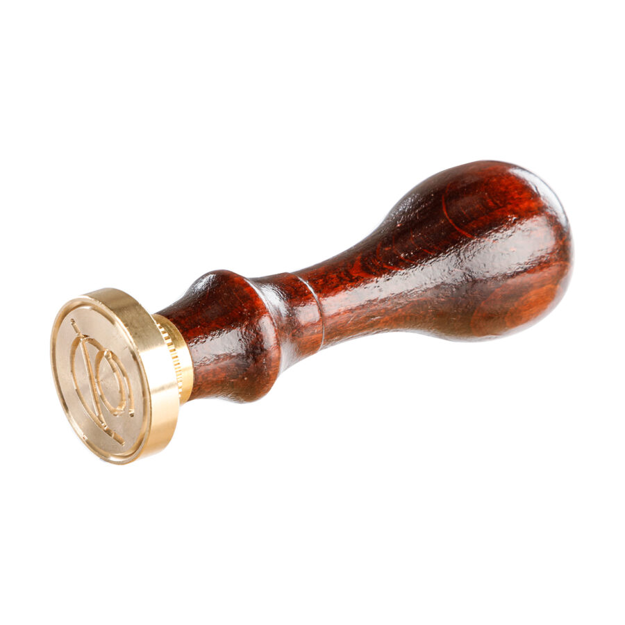 Round seal with varnished wooden handle, letter D in English alphabet