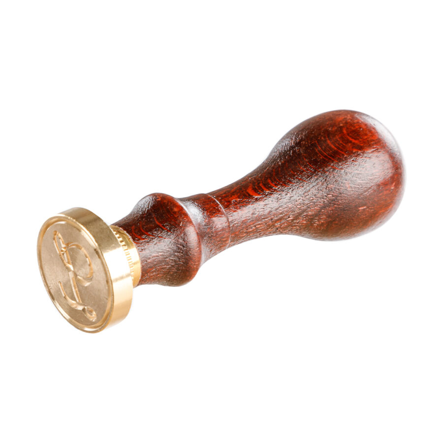Sceau rond avec manche en bois vernis, lettre L en alphabet anglaise