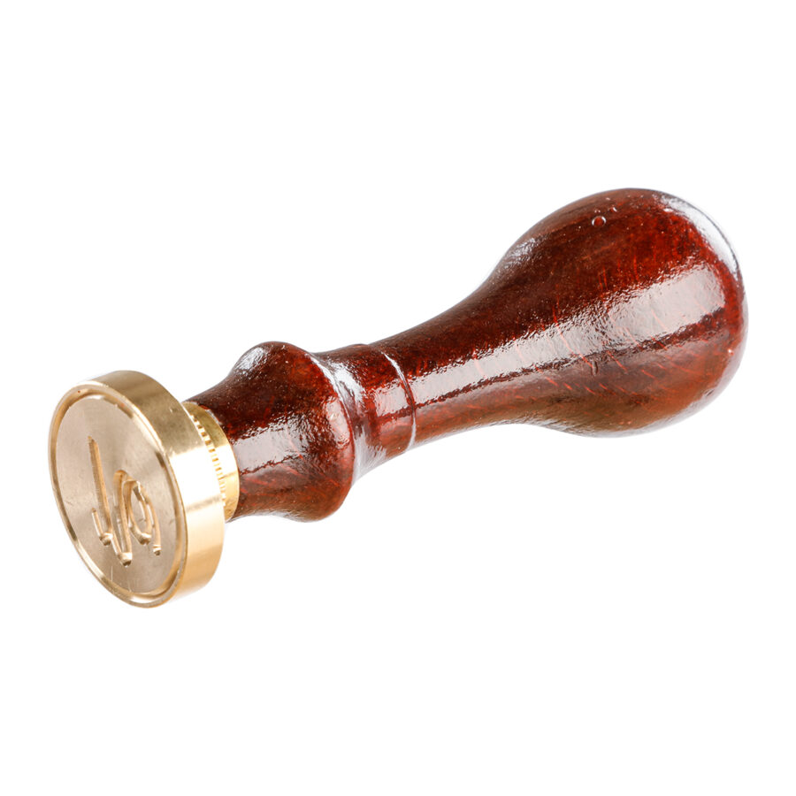 Round seal with varnished wooden handle, letter U in English alphabet