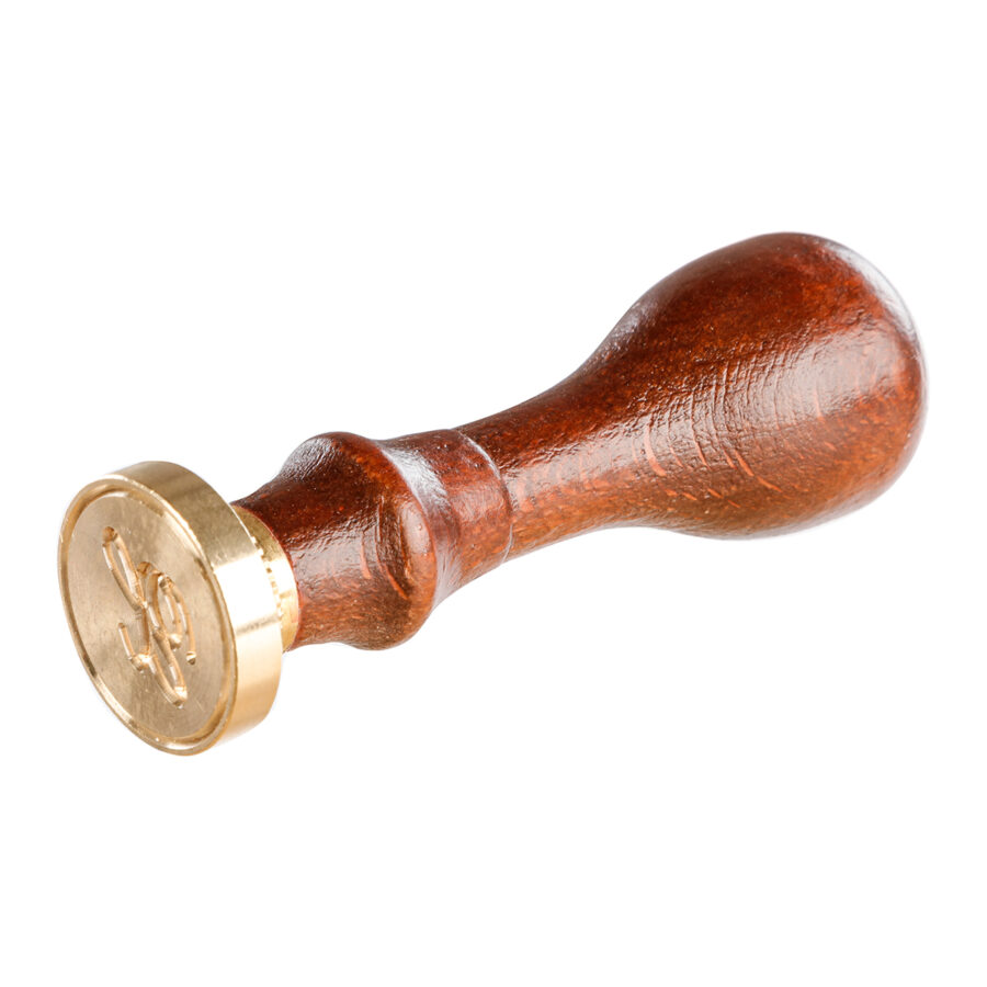 Sceau rond avec manche en bois vernis, lettre X en alphabet anglaise
