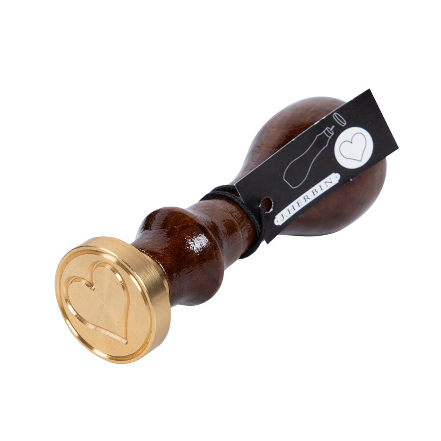 Round seal with varnished wooden handle, Heart symbol