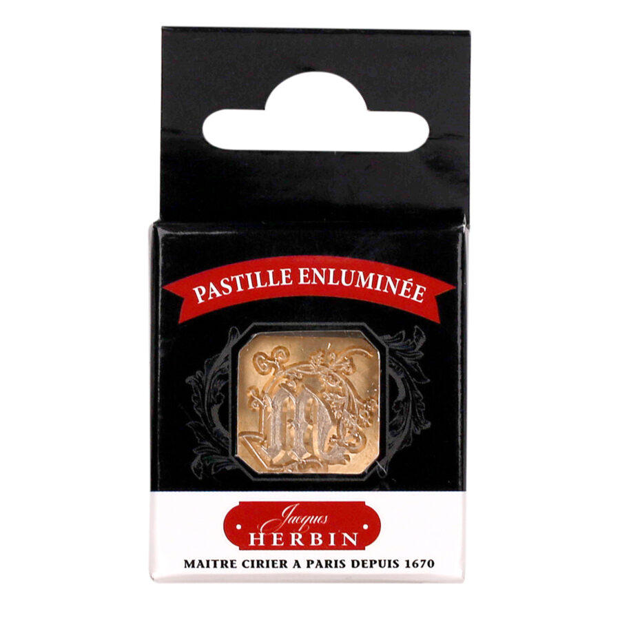 Sceau carré, lettre M enluminée pour cachet de cire. Fabrication française