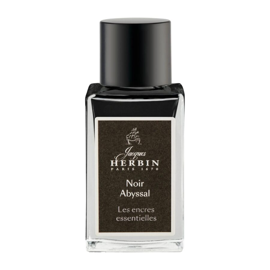 15 ml bottle of ink for fountain pens and rollerball pens, Abyssal Black. Made in France