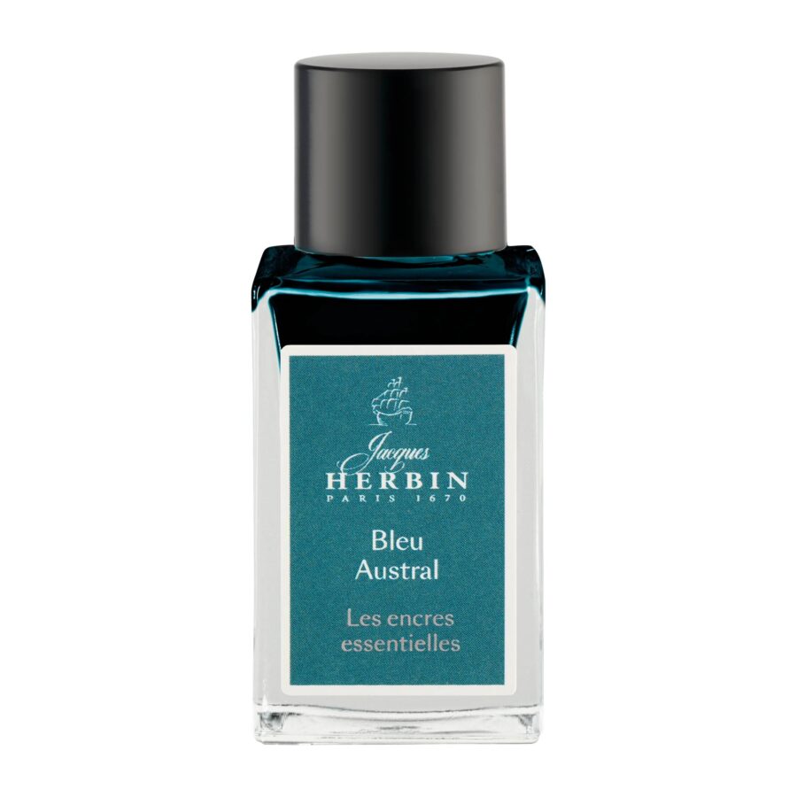 15 ml bottle of ink for fountain pens and rollerball pens, Southern Blue. Made in France