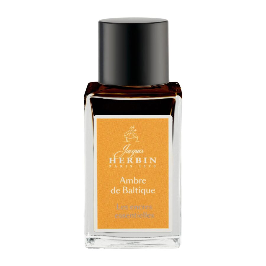 15 ml bottle of ink for fountain pens and rollerballs, Baltic Amber. Made in France