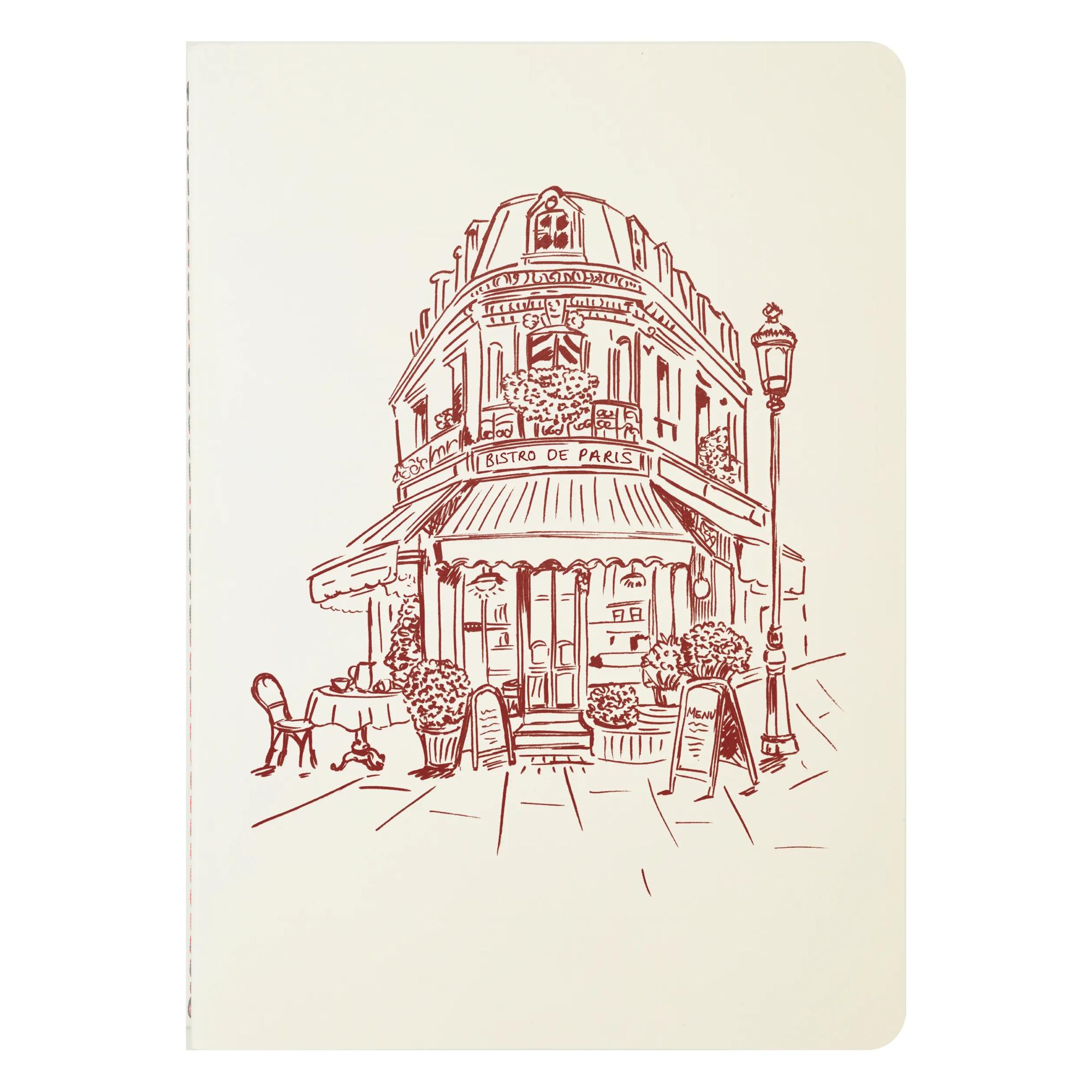 Cahier Bistro Parisien – A5 – 14,8 X 21 cm, piqué cousu fil, 32 pages lignées, papier 120g ivoire.