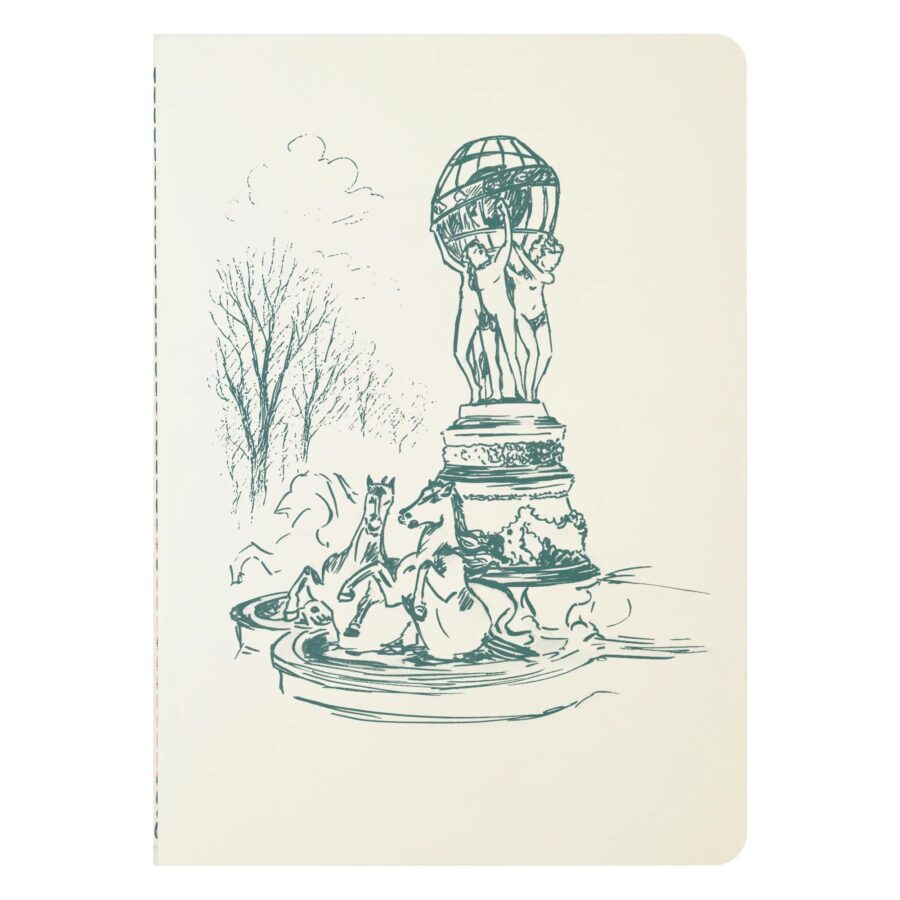 Fontaine des Quatre Parties du Monde notebook – A5 – 14.8 X 21 cm, thread-stitched, 32 lined pages, 120g ivory paper.