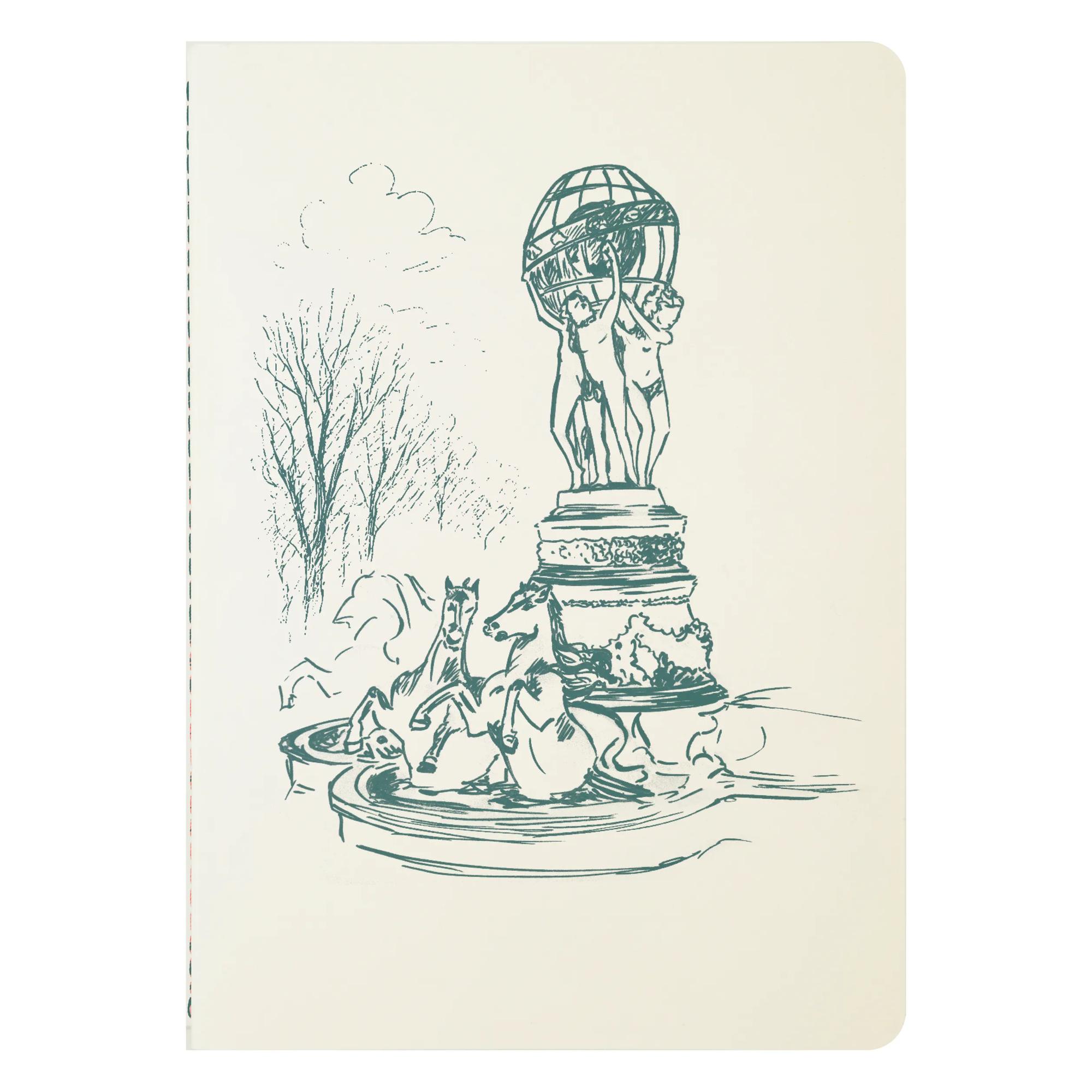Fontaine des Quatre Parties du Monde notebook – A5 – 14.8 X 21 cm, thread-stitched, 32 lined pages, 120g ivory paper.